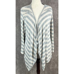 Knox Rose Cardigan Womens Large Gray White Waterfall Hem Open Front Sweater Boho